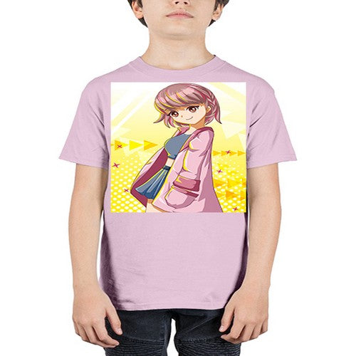 Cute and happy girl with pink coat 111# - anime - Youth Tee Unisex