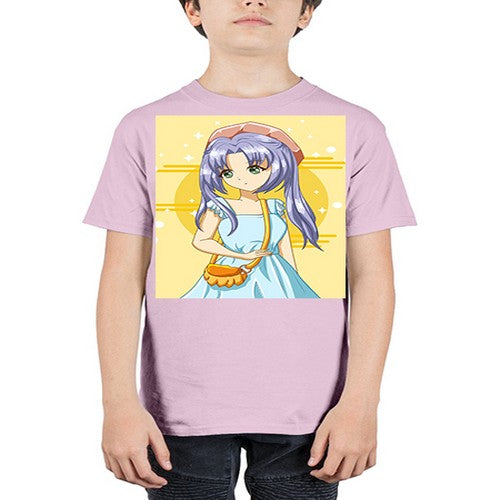 Cute and soft girl blue hair with blue dress in summer holiday 60# - anime - Youth Tee Unisex