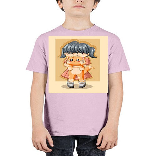 Cute girl with cat animal day 135# - anime - Youth Tee Unisex