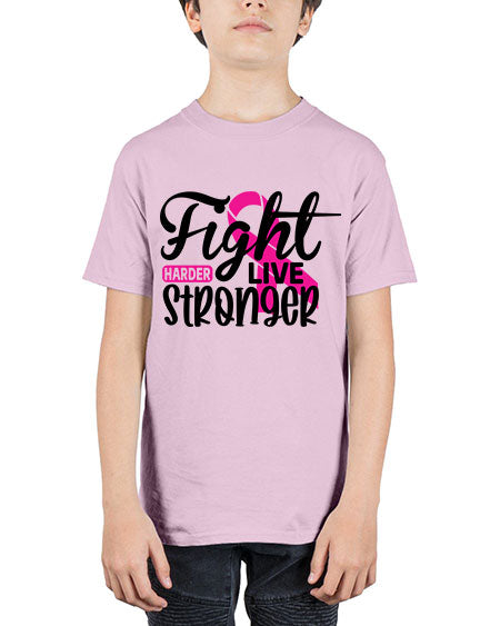 Fight Harder Live Stronger 27# - breast cancer - Youth Tee Unisex