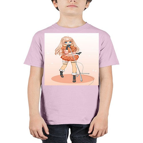 Happy and beautiful singer woman with microphone 160# - anime - Youth Tee Unisex