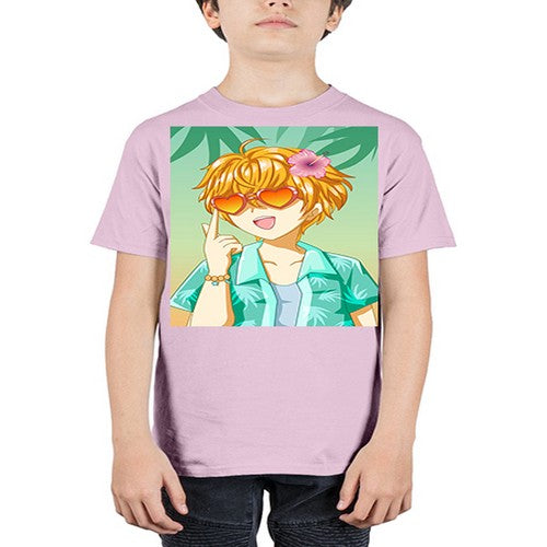 Happy and cute boy with glasses in beach in the summer 180# - anime - Youth Tee Unisex