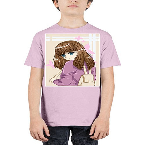 Happy and pretty college student carrying a bag 102# - anime - Youth Tee Unisex