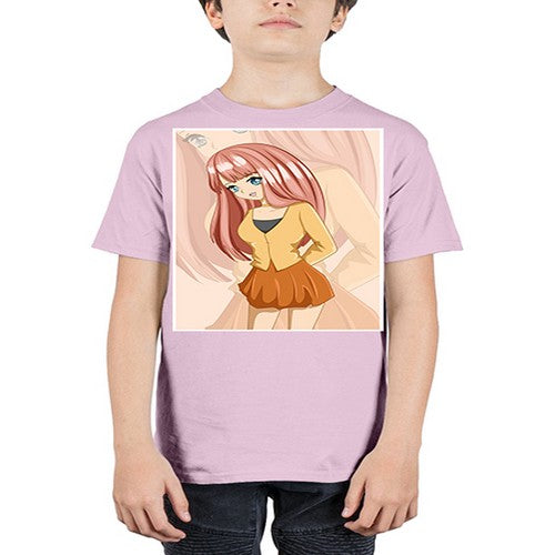 Happy beautiful and cute girl pink long hair 5# - anime - Youth Tee Unisex
