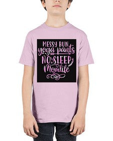 Messy bun yoga pants no sleep momlife  424# - yoga - Youth Tee Unisex