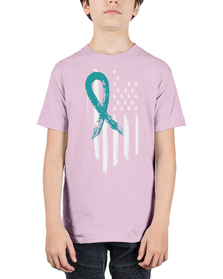 PTSD Teal Ribbon Distressed US 7# - PTSD - Youth Tee Unisex