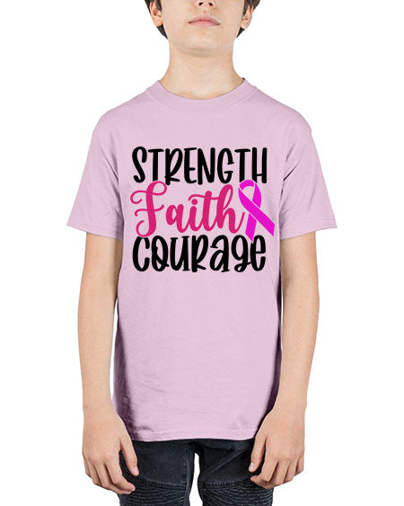 Strength Faith Courage 7# - breast cancer - Youth Tee Unisex