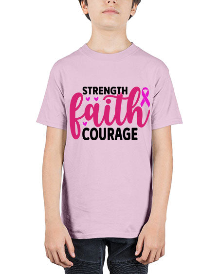 Strength Faith Courage 8# - breast cancer - Youth Tee Unisex