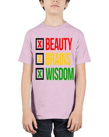 beauty brains wisdom 262# - black words and phrases - Youth Tee Unisex