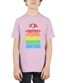 besties weekends rainbows sunshine unicorn 58# - unicorn - Youth Tee Unisex