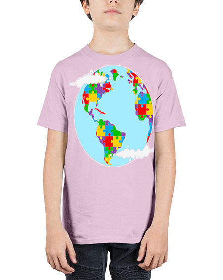earth autism awareness heart puzzle 83# - autism - Youth Tee Unisex