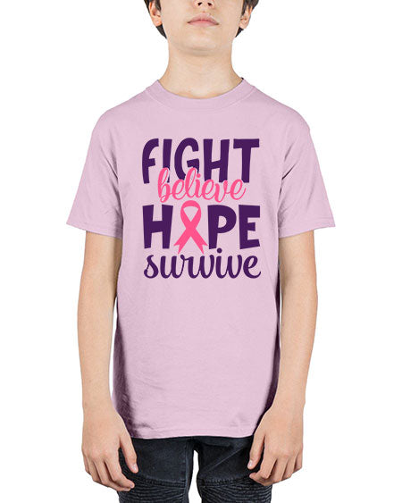 fight believe hope survive Style 13# - breast cancer - Youth Tee Unisex