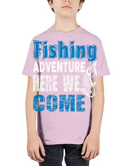fishing adventure here we come png 79# - shark-fish - Youth Tee Unisex