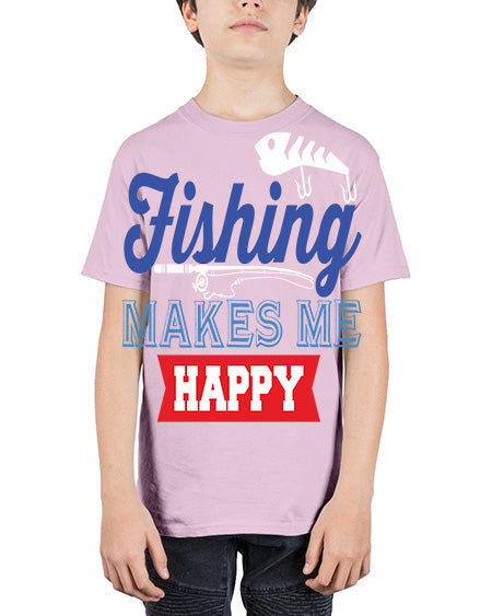 fishing makes me happy png 78# - shark-fish - Youth Tee Unisex