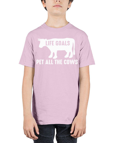 life goals pet all the cows - cow - Youth Tee Unisex
