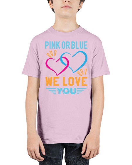 pink or blue we love you Style 190# - baby shower - Youth Tee Unisex