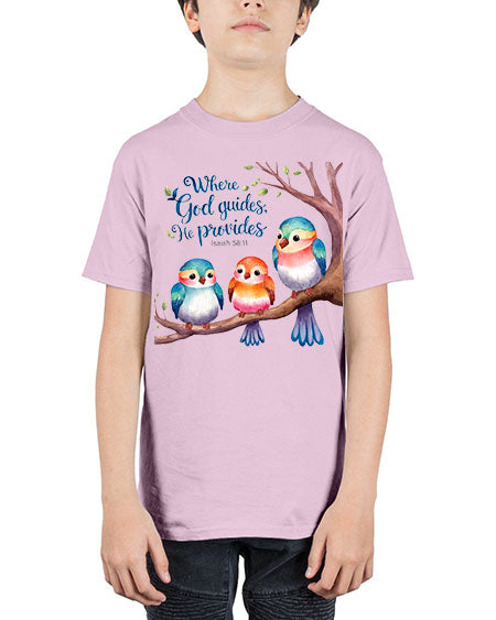 where god guides, he provides 77# - birds - Youth Tee Unisex