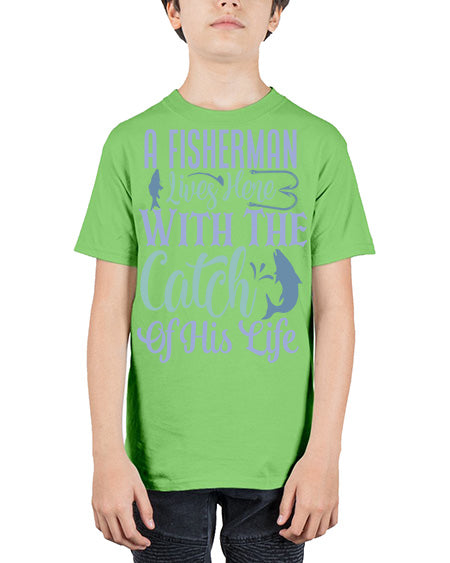 A Fisherman Lives Here With The Catch Of His Life 125# - shark-fish - Youth Tee Unisex