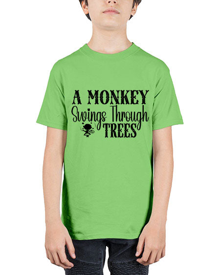 A monkey swings through trees  - monkey - Youth Tee Unisex