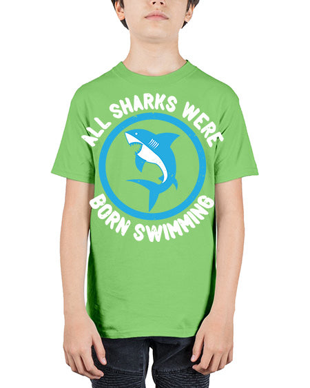 All sharks were born swimming Style 100# - shark-fish - Youth Tee Unisex