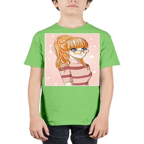 Beautiful and cool girl orange hair with glasses 105# - anime - Youth Tee Unisex