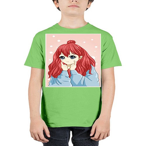 Beautiful and cute girl long red hair with jacket 150# - anime - Youth Tee Unisex