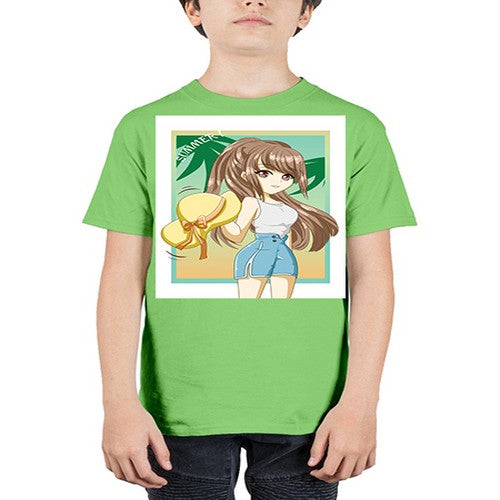 Beautiful and cute girl with hat on the beach in the summer 154# - anime - Youth Tee Unisex