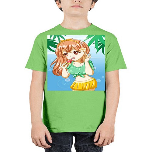 Beautiful and cute girl yellow hair with ice cream in beach in the summer 178# - anime - Youth Tee Unisex