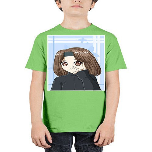 Beautiful and happy girl brown short hair with black jacket 89# - anime - Youth Tee Unisex