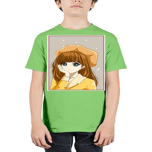 Beautiful and pretty girl brown long hair with yellow hat 128# - anime - Youth Tee Unisex