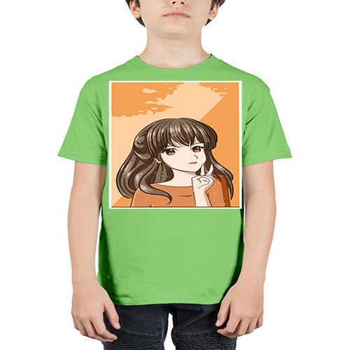 Beautiful and pretty girl long hair with orange background 100# - anime - Youth Tee Unisex