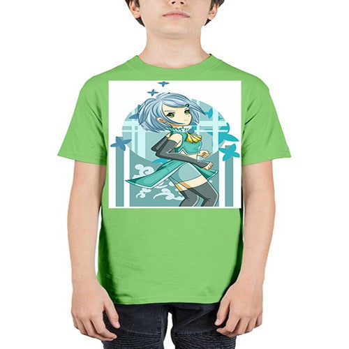Beautiful girl blue hair with green clothes 161# - anime - Youth Tee Unisex