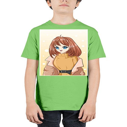 Beautiful girl short hair wearing winter clothes 168# - anime - Youth Tee Unisex