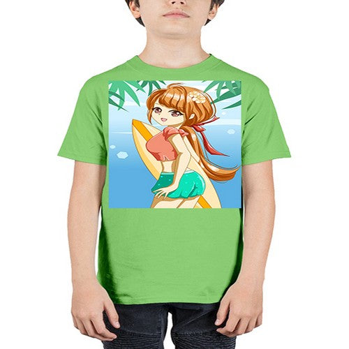 Beautiful girl with surfing board in summer 119# - anime - Youth Tee Unisex