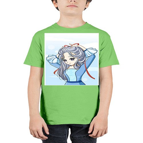 Beautiful princess silver hair with blue dress 120# - anime - Youth Tee Unisex