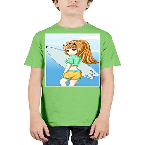 Cool and beautiful girl with surfboard in the summer 172# - anime - Youth Tee Unisex