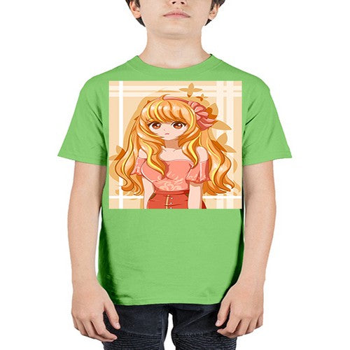 Cute and beautiful girl blonde hair with ribbon 110# - anime - Youth Tee Unisex