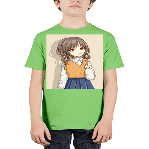 Cute and beautiful girl brown hair wearing uniform 71# - anime - Youth Tee Unisex