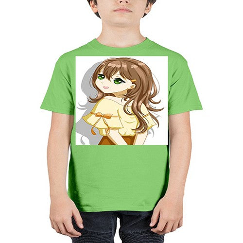 Cute and beautiful girl brown hair with yellow blouse 69# - anime - Youth Tee Unisex