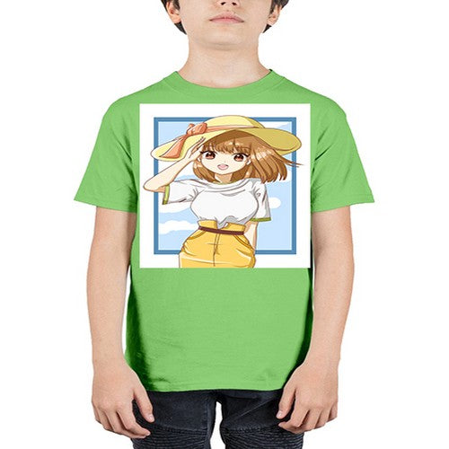 Cute and beautiful girl brown hair with yellow hat in the summer 148# - anime - Youth Tee Unisex