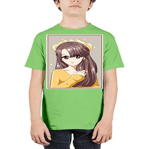 Cute and beautiful girl brown long hair and ribbon 136# - anime - Youth Tee Unisex