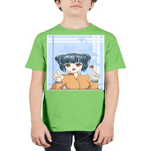 Cute and beautiful girl dark blue hair with love 74# - anime - Youth Tee Unisex