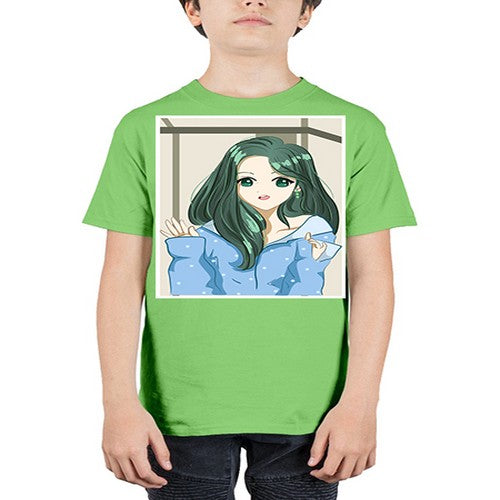 Cute and beautiful girl green long hair 134# - anime - Youth Tee Unisex