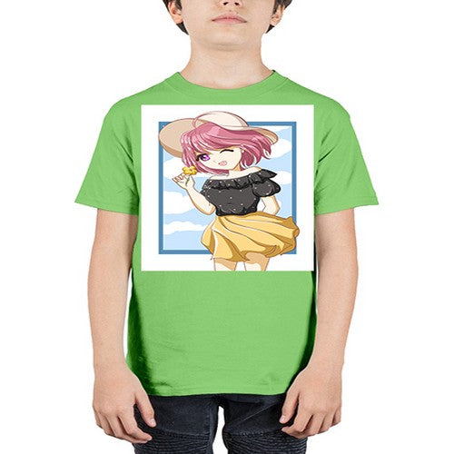 Cute and beautiful girl pink hair with hat in the summer 146# - anime - Youth Tee Unisex