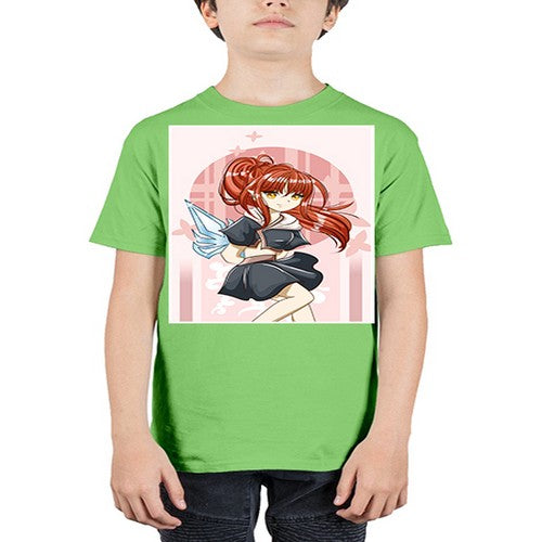 Cute and beautiful girl red long hair with sword cartoon 157# - anime - Youth Tee Unisex