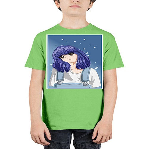 Cute and beautiful girl short purple hair 144# - anime - Youth Tee Unisex