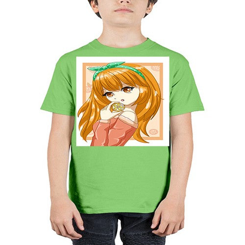 Cute and beautiful girl with orange in the summer 174# - anime - Youth Tee Unisex