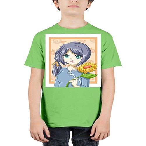 Cute and beautiful girl with sunflower in the summer 165# - anime - Youth Tee Unisex