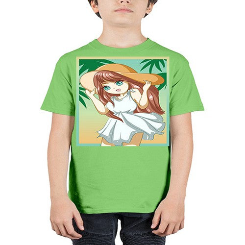 Cute and beautiful girl with white dress in beach at summer 162# - anime - Youth Tee Unisex