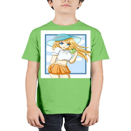 Cute and beautiful girl yellow hair with apple in the summer 158# - anime - Youth Tee Unisex